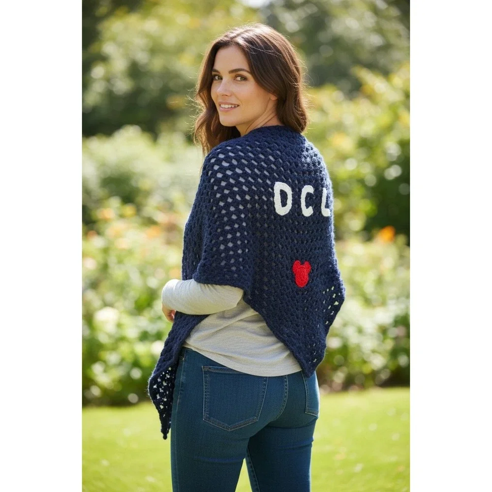 Handmade Disney Cruise Line DCL‎ Navy Crochet Shawl Mouse Applique NEW Reg Sz